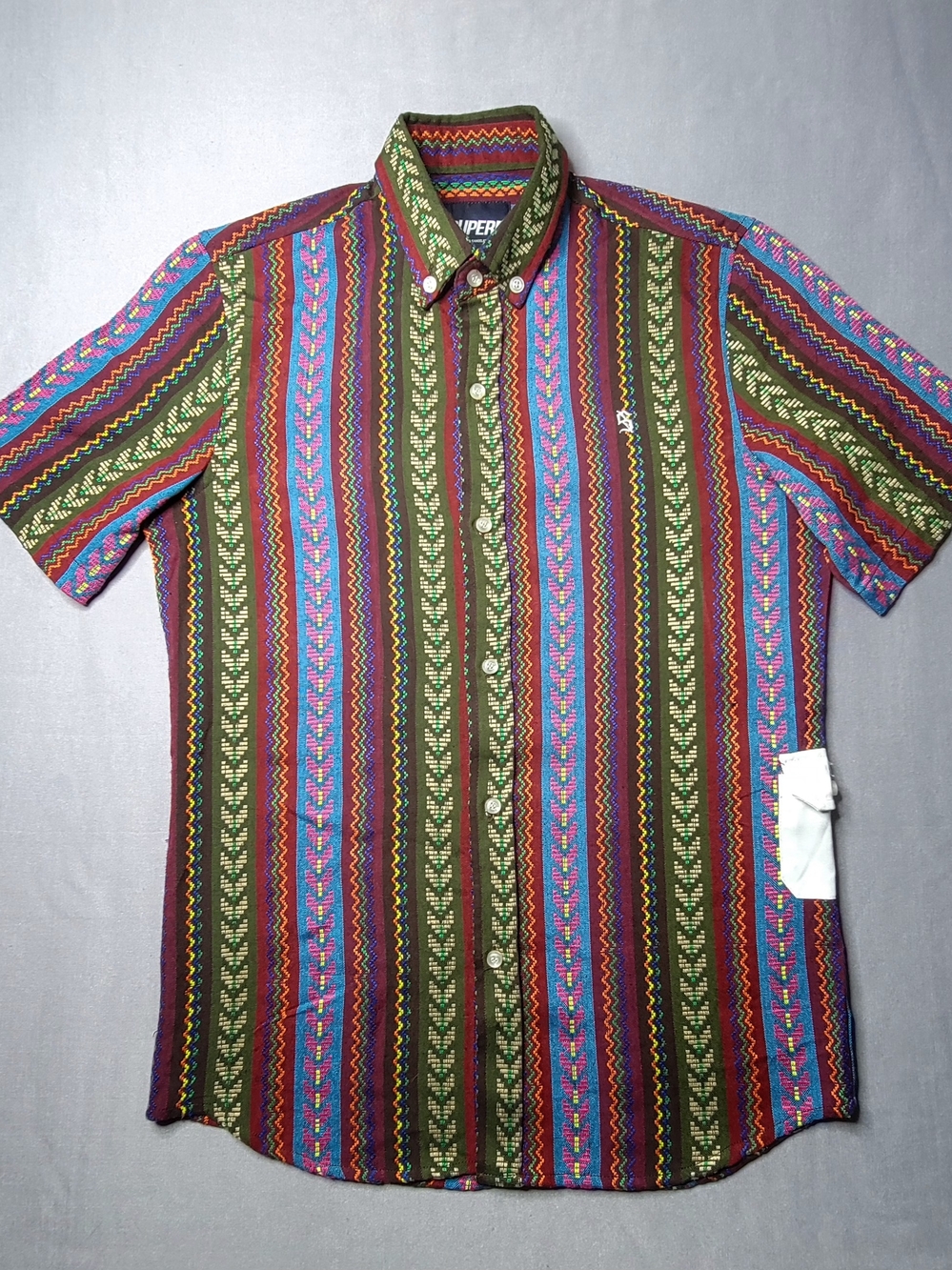 SUPERB Men's Geometric Short Sleeve Shirt Button Down Size Medium